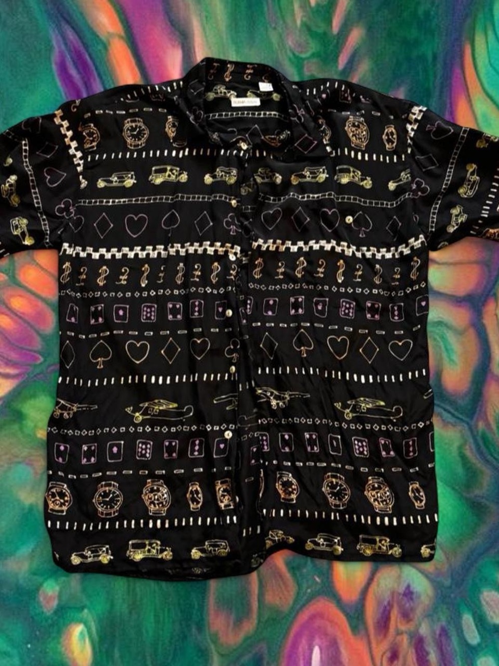 Burma Bibas Black Patterned Vegas Money Button-Up Shirt